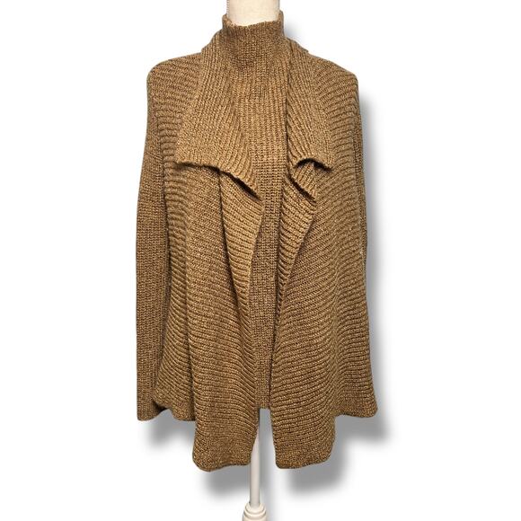 Ralph Lauren Gold Draped Open Front Cardigan Mock Neck Tank Belted Sz XL Gold - Picture 2 of 16